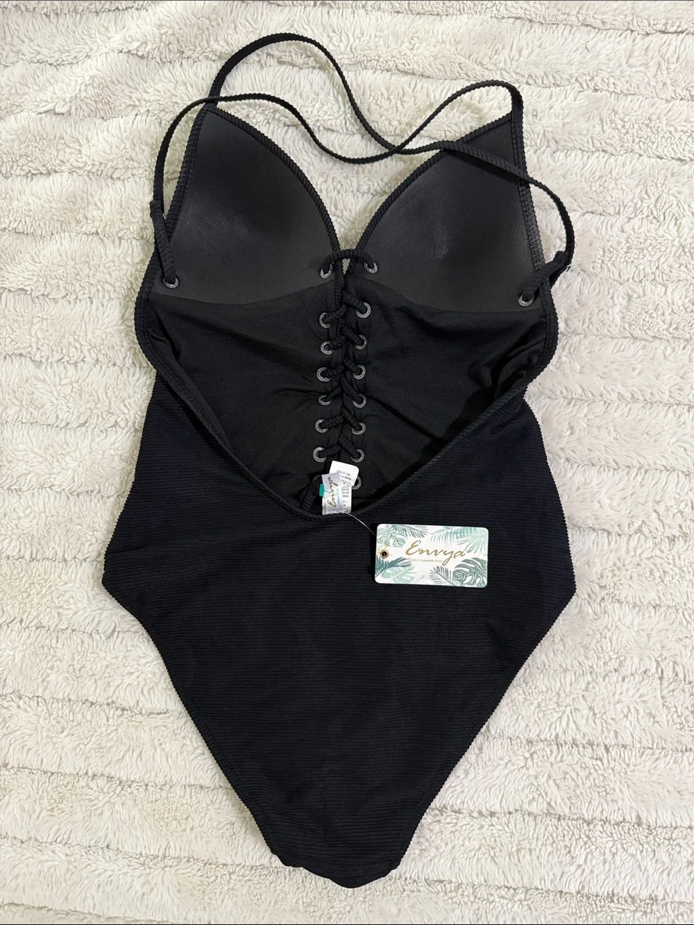 Black Lace-Up One-Piece Swimsuit